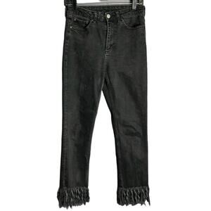 TopShop Black Mid Rise Jeans Fringe Bottoms Size 28
